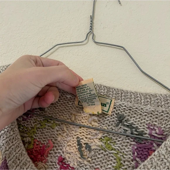 Vintage L.L. Bean Floral Knit Women's Sweater Tan/pink Button Up Cotton Ramie S - Picture 11 of 11